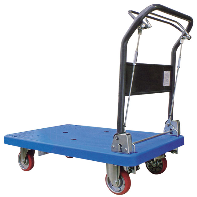 ストッパーのかけ忘れの無いプラハンドストッパー付プラ台車(取手折畳式)(小)PＲ101HB　荷台寸法Ｗ７２０ｘＤ４６５【エヌケーキャリーキャスター製】