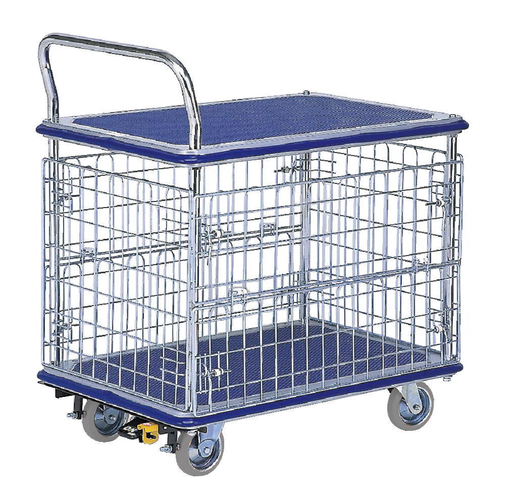 両面Wゲート金網付スチール２段式ワゴン台車(大)NS３0４N(W910xD610xH1023)【エヌケーキャリーキャスター製】