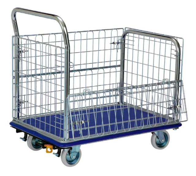 両面開閉型金網台車(大)NK-307SH　荷台寸法Ｗ910ｘＤ610前面取手が金網高さのSHタイプです【エヌケーキャリーキャスター製】