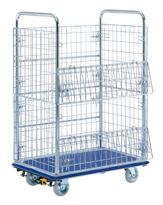 両面開閉型金網台車深型(大)深型NK-307W　荷台寸法Ｗ910ｘＤ610【エヌケーキャリーキャスター製】