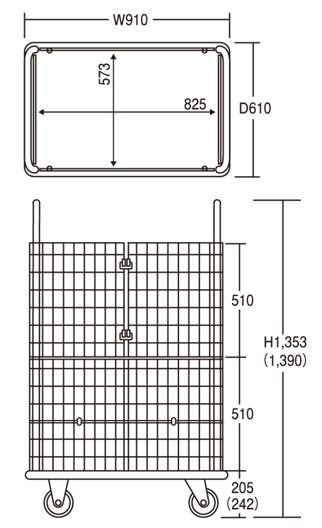 業界最安値】観音扉付金網台車(深型)NK307WDK観音扉金網を上下2段に