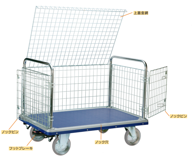 スチール上蓋・観音扉付セキュリティ型金網台車(特大)NK-507KL　荷台寸法Ｗ1,210ｘＤ760【エヌケーキャリーキャスター製】