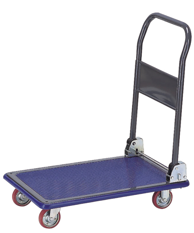 丈夫でヘタリのこない国産スチール折畳式ハンドル台車(小)NS-150　荷台寸法Ｗ740ｘＤ480【エヌケーキャリーキャスター製】