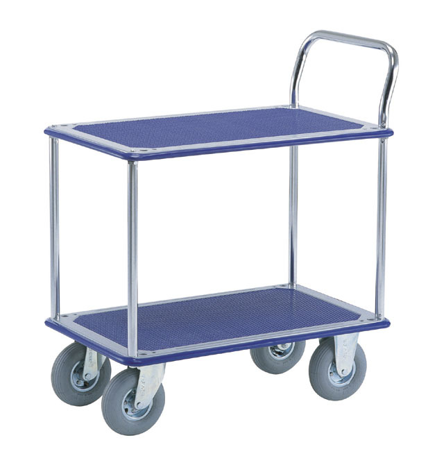 空気タイヤ付スチール２段台車(中)NS204ＡＲ　荷台寸法Ｗ８１５ｘＤ５１０【エヌケーキャリーキャスター製】