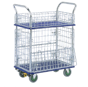 両面Wゲート金網付スチール２段式ワゴン台車(小)しずかるスーパーNS105NN(W738xD478xH1030)【エヌケーキャリーキャスター製】