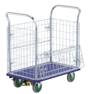 両面開閉型金網台車(小)しずかるスーパーNK-107S　荷台寸法Ｗ７３８ｘＤ４７８【エヌケーキャリーキャスター製】