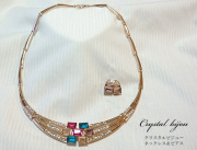 130728パーティーアクセサリークリスタルビジューネックレス＆ピアスセット