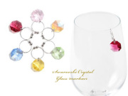 【メール便ＯＫ】スワロフスキークリスタル製　グラスマーカー 　オクタゴン八角形　6ｐｃｓセット（6カラー）