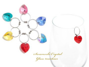 【メール便ＯＫ】スワロフスキークリスタル製　グラスマーカー　ハート　6ｐｃｓセット（6カラー）