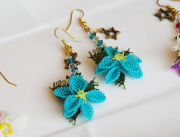【メール便ＯＫ】 トルコ伝統のレース編み　イーネオヤ　ピアス　ターコイズブルー