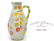 【Modigliani モディリアーニ】イタリア製陶器　UMBRIA　VERDE　木の葉柄　ビッグボトル（花瓶） UM4G