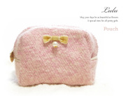 【メール便ＯＫ】コスメポーチ　化粧ポーチChouchou(シュシュ）　Lulu　ルル　リボンパールのツイードポーチ　ピンク