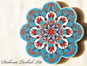 141108Artnicea トルコタイル花型鍋敷き　チューリップ＆カーネーション　ターコイズブルー