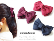 【メール便ＯＫ】バナナクリップ 髪が多い方でもしっかりまとまるベロア素材の大きめリボンバナナクリップ 全3カラー