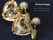 150328ピアス 揺れる ビジューが煌めく鳥かご＆パールピアス