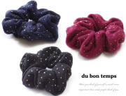 150363シュシュ ヘアゴム スタッズ付ニット製もこもこシュシュ 全3カラー