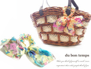 【メール便ＯＫ】水彩花柄シフォンのリボンバッグチャーム 全2カラー