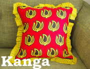 151013クッションカバー 45×45ｃｍ アフリカのカンガ布製 クッションカバー　フリル付　イエロー系