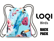 【メール便OK】LOQIローキー ブランド バックパック ナップサック リュック 軽い 花柄 鳥柄 バード WILD Collection　Birds