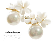 160318ムーンストーンフラワーお花＆パールピアス　レディース　結婚式アクセサリー