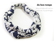 160331ヘアバンド ヘッドバンド　リボン  レース柄 ネイビー紺色 レディースヘアアクセサリー