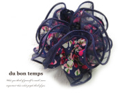 160340シュシュ レース＆小花柄 フラワー ボリュームシュシュ ヘアゴム ヘアアクセサリー ネイビー