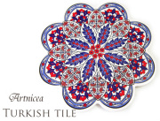 トルコタイル 鍋敷き 花型 Artnicea KUTAHYA デザインプレート　ボタニカル＆カーネーション　043