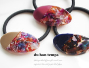 【メール便OK】ヘアゴム　べっ甲柄キレイ色ミックス　楕円カーブ　べっこう　ヘアアクセサリー　全３カラー　