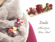 161204ショールピン ストールピン zouleゾーラ　立体的なお花とコットンパール＆ビジュー　ワインレッド