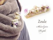 161205ショールピン ストールピン zouleゾーラ 立体的なお花立体的なお花とコットンパール＆ビジュー パープル