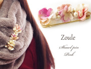 161206ショールピン ストールピン zouleゾーラ 立体的なお花とコットンパール＆ビジュー ピンク