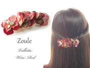 161207バレッタ 髪留め ヘアアクセサリー zouleゾーラ 立体的なお花とコットンパール＆ビジュー ワインレッド