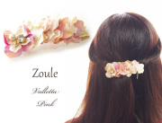 161209バレッタ 髪留め ヘアアクセサリー zouleゾーラ 立体的なお花 立体的なお花とコットンパール＆ビジュー ピンク
