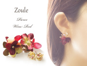 【メール便OK】ピアス バックキャッチピアス zouleゾーラ ビジューとふんわり立体的なお花ピアス ２WAY ワインレッド