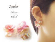 【メール便OK】ピアス バックキャッチピアス zouleゾーラ ビジューとふんわり立体的なお花ピアス ２WAY ピンク