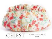 170408コスメポーチ 化粧ポーチ 花柄　水彩フラワー Celesteセレスト フリル付コスメポーチ　ピンク