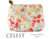 【メール便OK】ティッシュポーチ 小物入れ 花柄 水彩フラワー Celesteセレスト ティッシュポーチ　ピンク