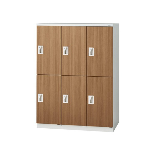 プラス 更衣ロッカー LZシリーズ 木目扉 6人用 3連2段 シリンダー錠 W900×D515×H1221 LZ-L6S/31-386