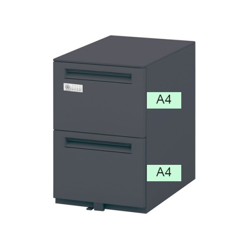 ウチダ STワゴン スタンダードタイプ ダイヤル錠タイプ A4-2段 LBK色 W396×D585×H606 ST-A4-2-606DN/5-118-5630