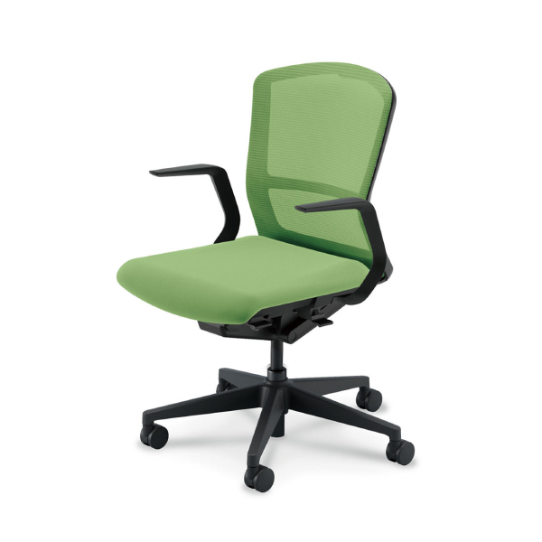 ウチダ エルフィチェア メッシュ ミドルバック L型肘(ELAW型) ナイロンキャスター 5-360-101