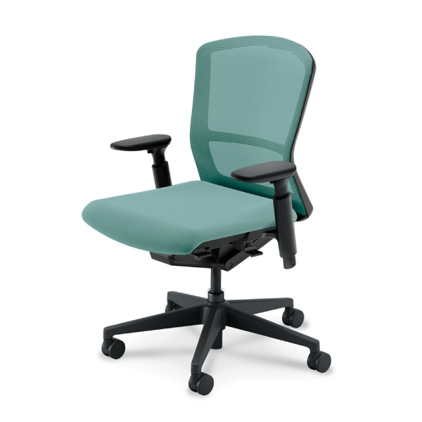 内田洋行 エルフィチェア メッシュ ブラックフレーム ミドルバック ブラック脚KAAB型肘 ウレタンキャスター 5-360-115