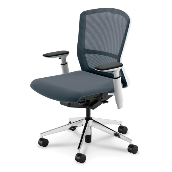 内田洋行 エルフィチェア メッシュ ホワイトフレーム ミドルバック ポリッシュ脚 KAAW型肘 ウレタンキャスター 5-360-195