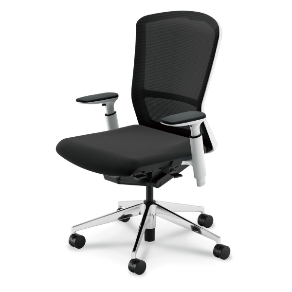 内田洋行 エルフィチェア メッシュ ホワイトフレーム ハイバック ポリッシュ脚 KAAW型肘 ウレタンキャスター 5-360-295