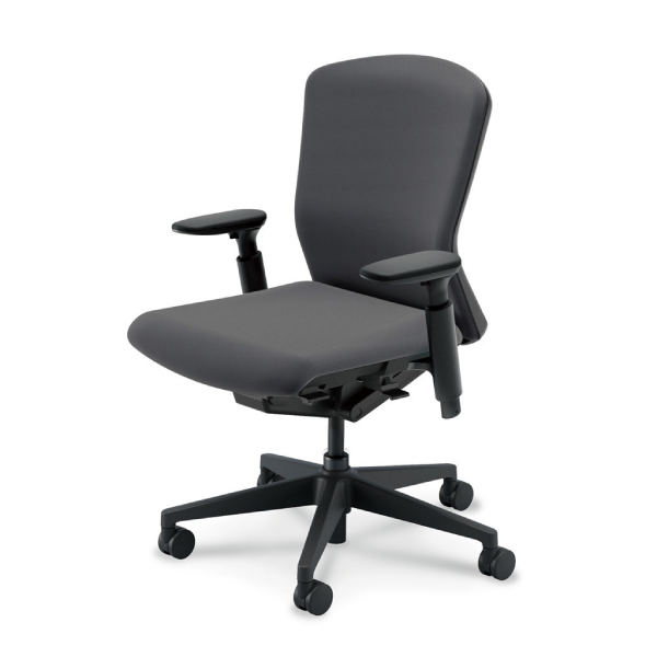 内田洋行 エルフィチェア 樹脂カバーバック ブラックフレーム ミドルバック ブラック脚 KAAB型肘 ウレタンキャスター 5-360-31５