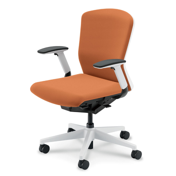 ウチダ エルフィ 樹脂カバーバック ホワイト枠 ミドルバック ブラック/ホワイト脚 KAAW型肘 ナイロンキャスター 5-360-345/-365