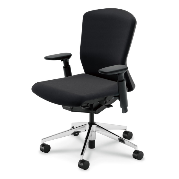 内田洋行 エルフィチェア クロスバック ブラックフレーム ミドルバック ポリッシュ脚 KAAB型肘 ナイロンキャスター 5-360-525