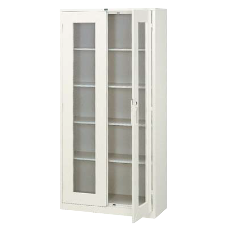 ウチダ 書庫 両開き書庫 シリンダー錠 3×6型両開きガラス戸 棚板4枚 九州地区/5-963-0066