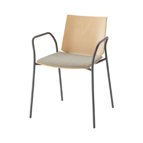 ウチダ ミーティングチェア ヘーゼル メタリックグレイ脚 布張り 4本脚アーム付 座パッド HZL-130MS 6-116-1□□□