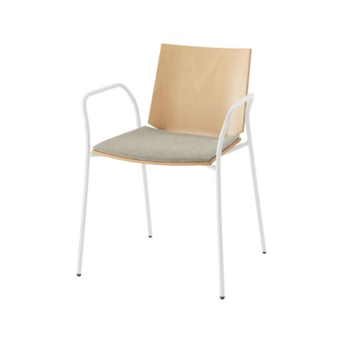 ウチダ ミーティングチェア ヘーゼル ホワイト脚 布張り 4本脚アーム付 座パッド HZL-130WS 6-116-6□□□