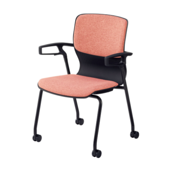 内田洋行 ミーティングチェア カゼトラチェア (Cazetora) 4本脚 背パッド 肘付 ナイロンキャスター 6-118-1617